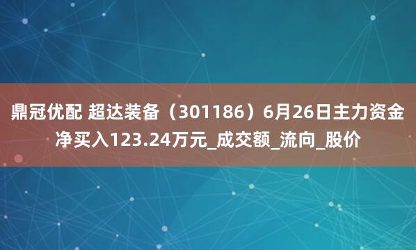 鼎冠优配 超达装备（301186）6月26日主力资金净买入123.24万元_成交额_流向_股价